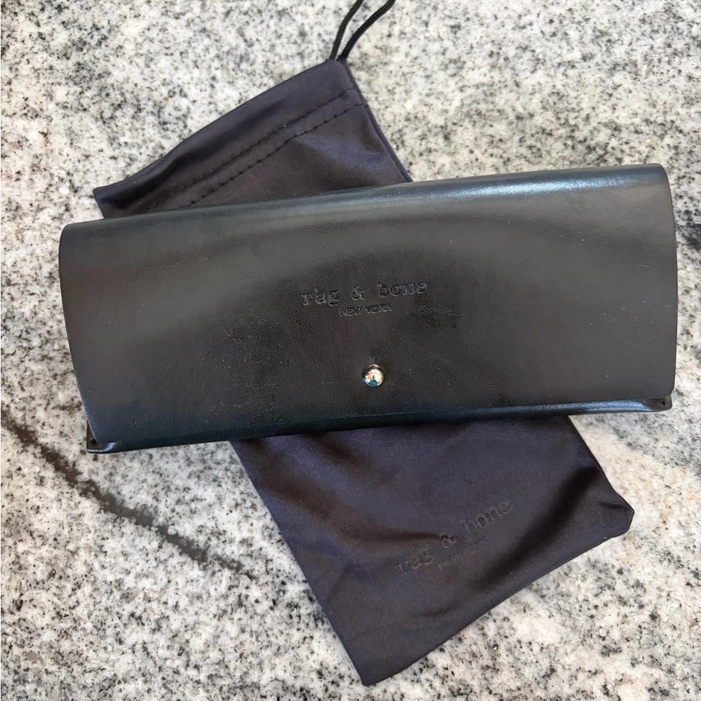 Rag & Bone Black Leather eyeglasses Sunglasses drawstring bag travel Case